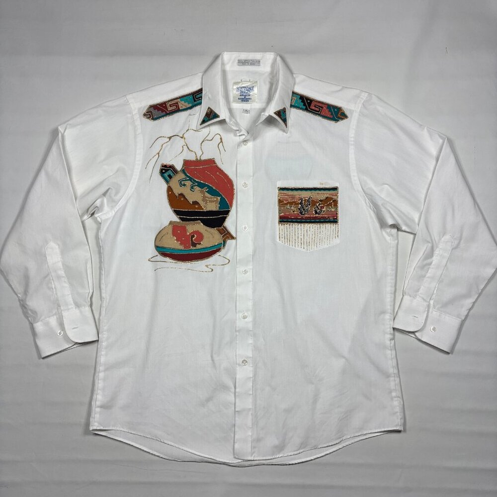 VTG Scottsdale Images Mens M Southwestern Hand Painted Applique Button Shirt
